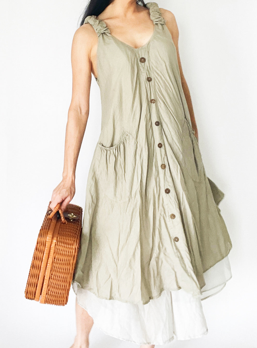 Scrunchie Shoulder Strap Layered Dress