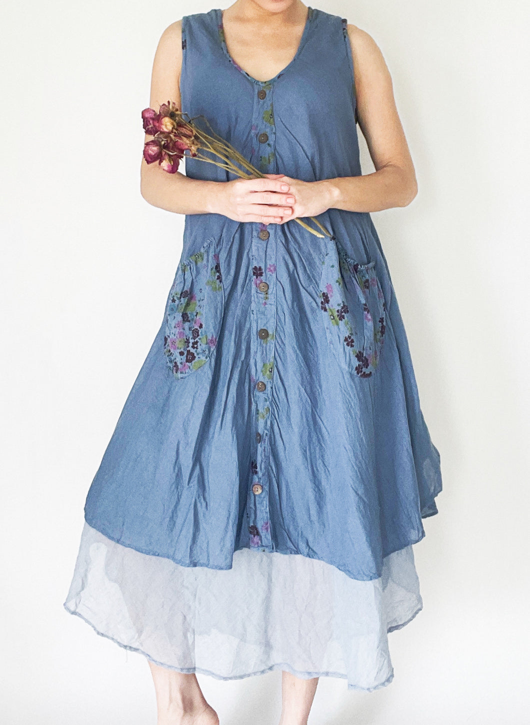 Floral Layered Dress with Front Pockets