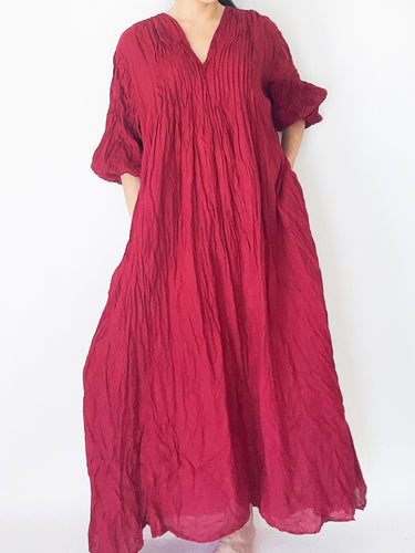 Puff Sleeve Pleated Dress with Pockets